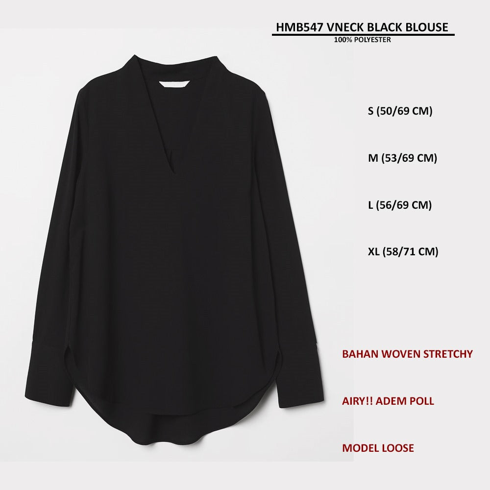 Atasan Blouse Wanita Lengan Panjang (HMB547 VNECK BLACK BLOUSE)