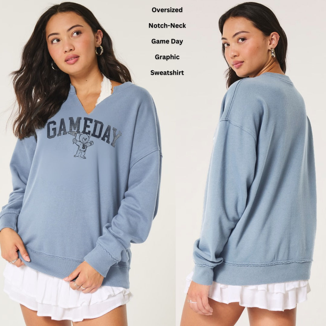 Sweatshirt Oversized Fit Wanita Soft Fleece (HOLL63 NOTCH-GAMEDAY SWEATSHIRT)