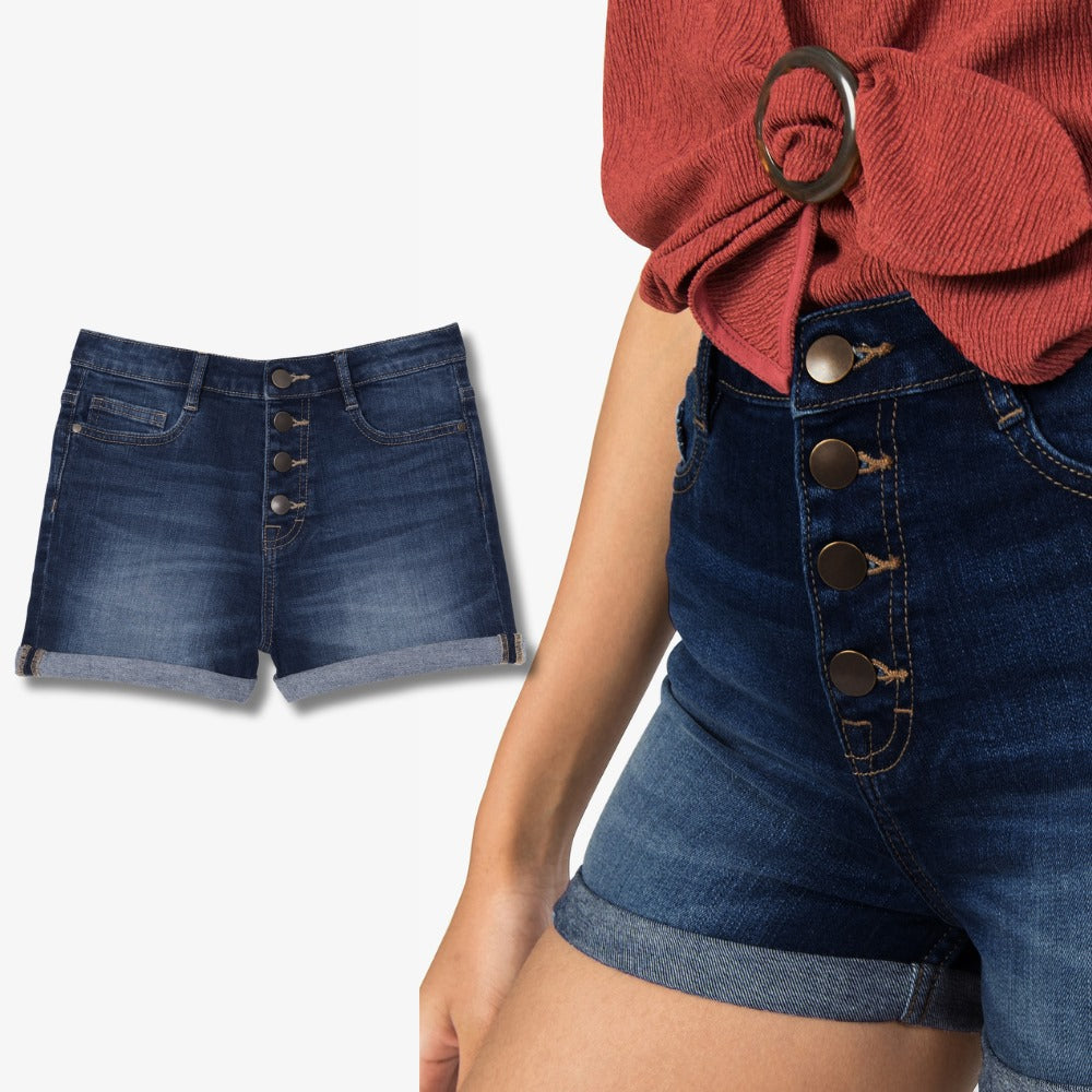 Celana Pendek Denim Wanita Stretch Highrise (GMO01 STITCHED DENIM SHORT)