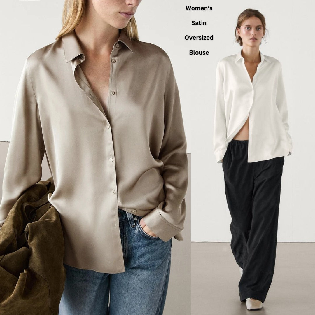 Blouse Wanita Lengan Panjang Oversized (ZR58 SATIN BLOUSE)