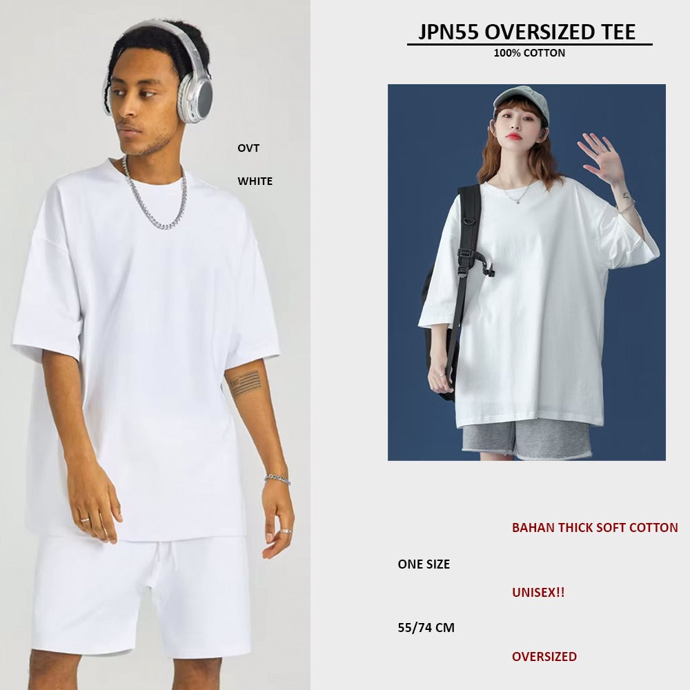Atasan Kaos Oversized Katun Polos Unisex Tebal (JPN55 OVERSIZED TEE)