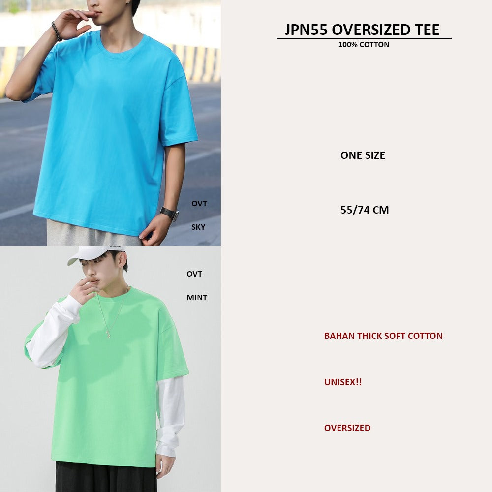 Atasan Kaos Oversized Katun Polos Unisex Tebal (JPN55 OVERSIZED TEE)