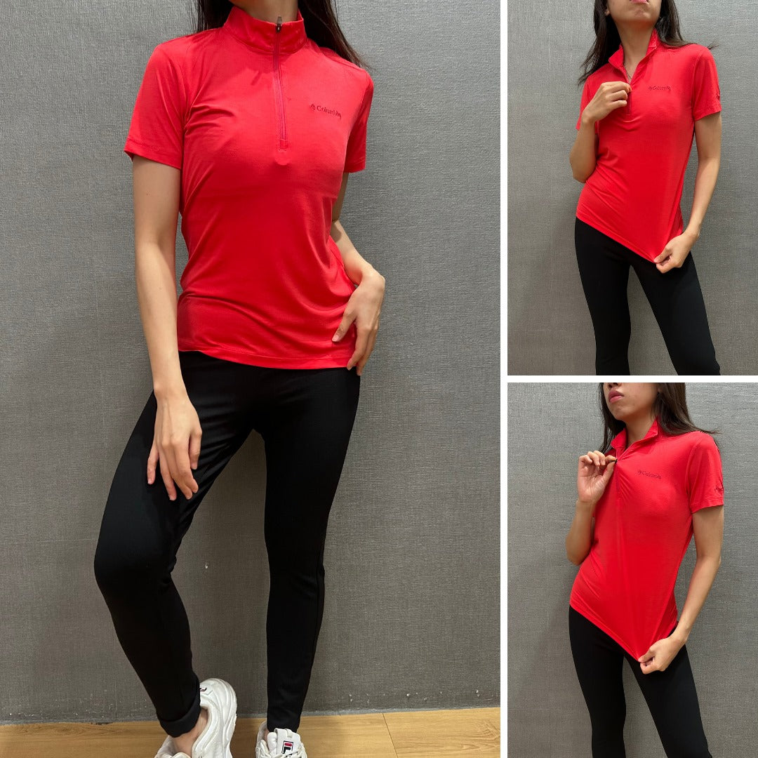 Atasan Olahraga Wanita Lengan Pendek (CLM31 MOCK-PINK OMNIWICK TOP)