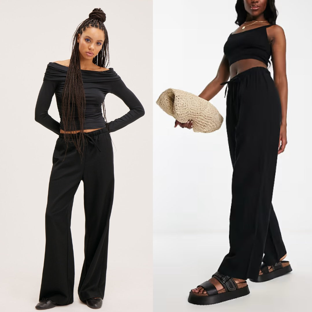 Celana Panjang Kulot Wanita Midrise Soft Linen (MONK24 LINEN-BLACK WIDE PANTS)