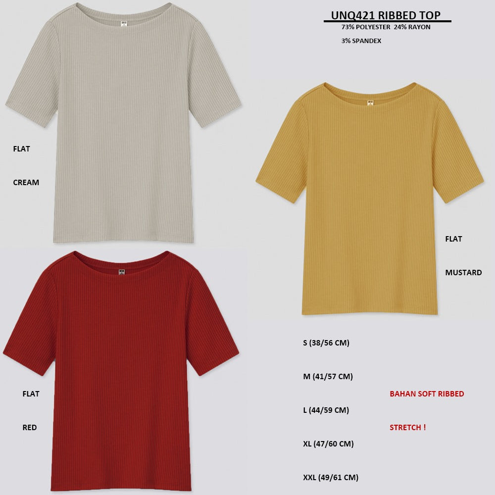 Atasan Wanita Lengan Pendek Soft Ribbed (UNQ421 RIBBED TOP)