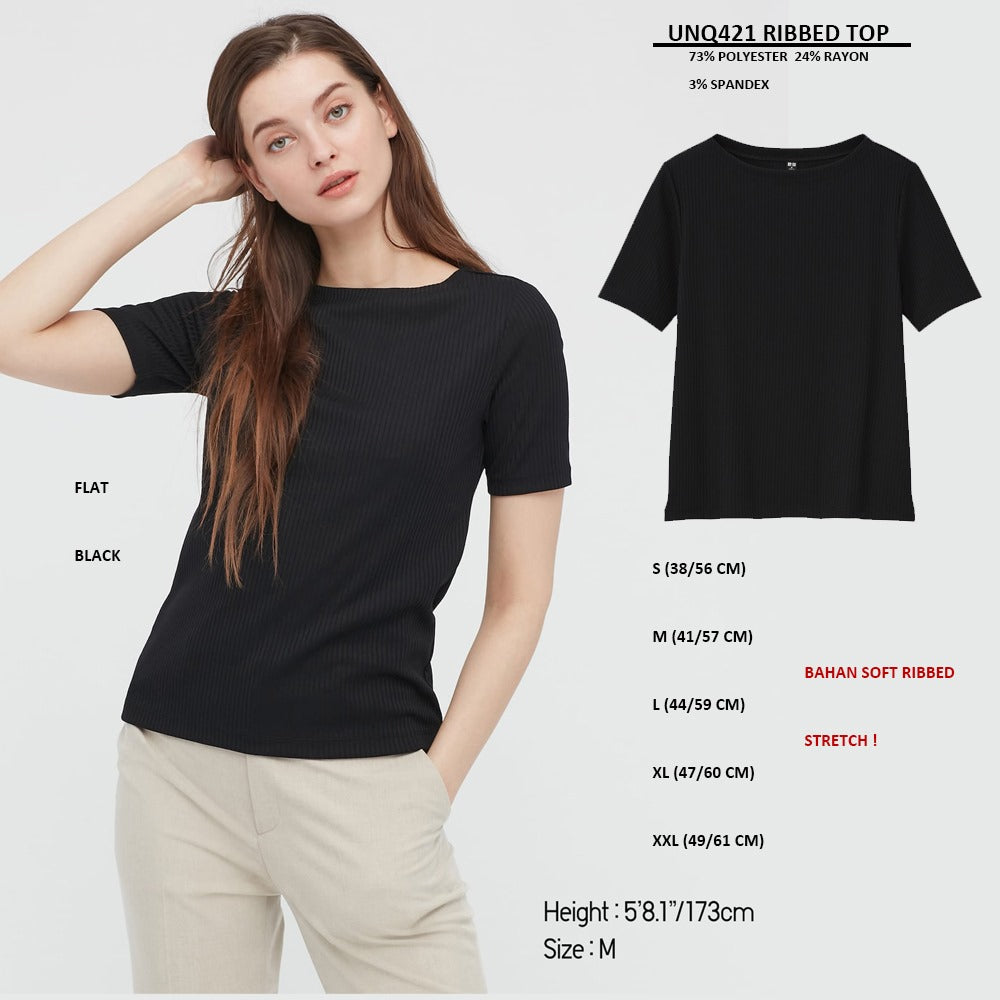 Atasan Wanita Lengan Pendek Soft Ribbed (UNQ421 RIBBED TOP)