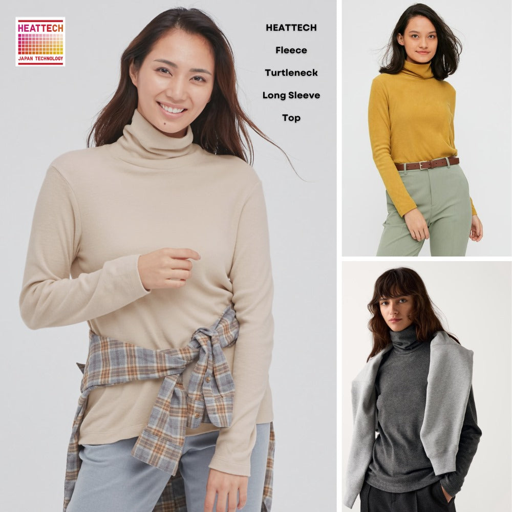 Atasan Kaos Wanita Kerah Tinggi Heattech (UNQ423 HEAT TURTLE TOP)