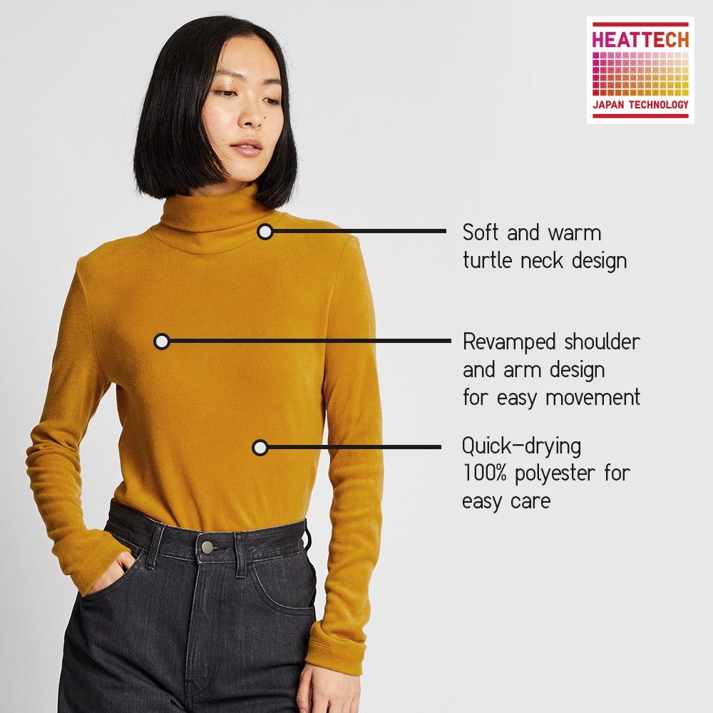 Atasan Kaos Wanita Kerah Tinggi Heattech (UNQ423 HEAT TURTLE TOP)