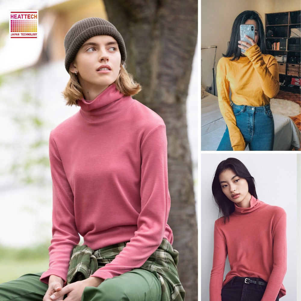 Atasan Kaos Wanita Kerah Tinggi Heattech (UNQ423 HEAT TURTLE TOP)