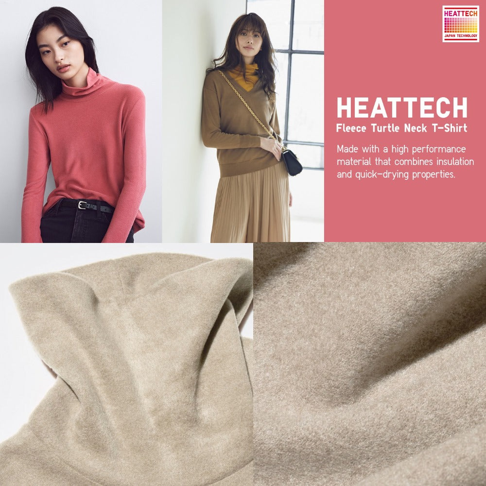 Atasan Kaos Wanita Kerah Tinggi Heattech (UNQ423 HEAT TURTLE TOP)
