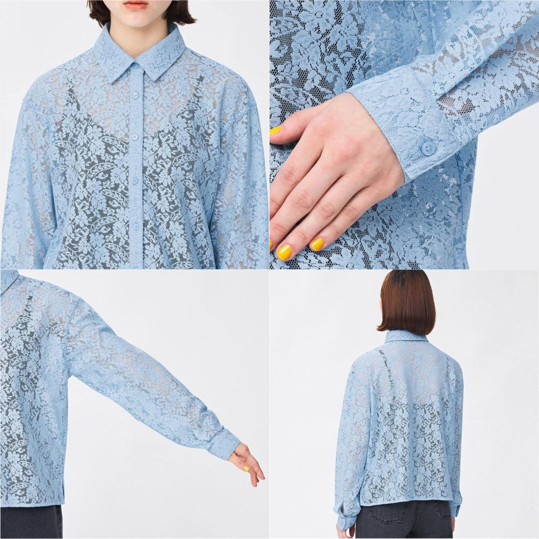 Atasan Blouse Lengan Panjang (UNQ424 LACE-BLUE LONG BL)