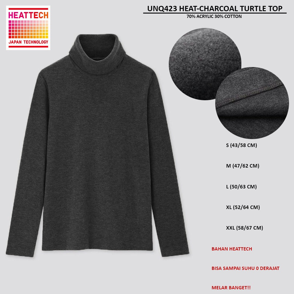 Atasan Kaos Wanita Kerah Tinggi Heattech (UNQ423 HEAT TURTLE TOP)