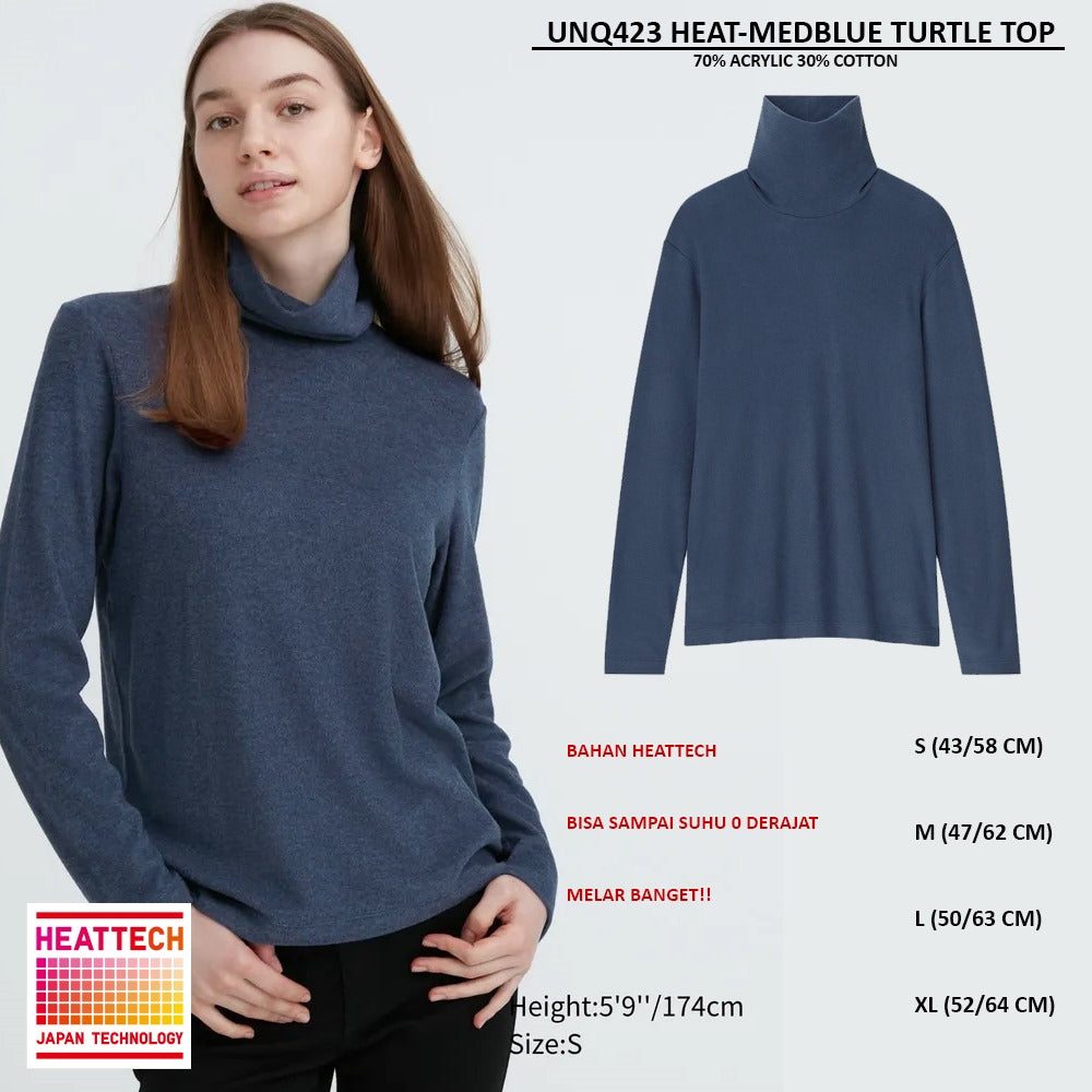 Atasan Kaos Wanita Kerah Tinggi Heattech (UNQ423 HEAT TURTLE TOP)