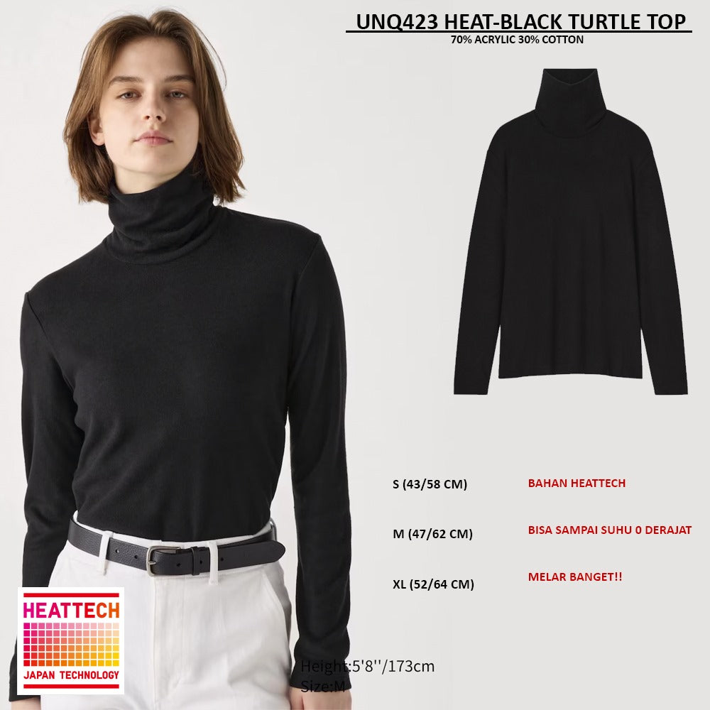 Atasan Kaos Wanita Kerah Tinggi Heattech (UNQ423 HEAT TURTLE TOP)