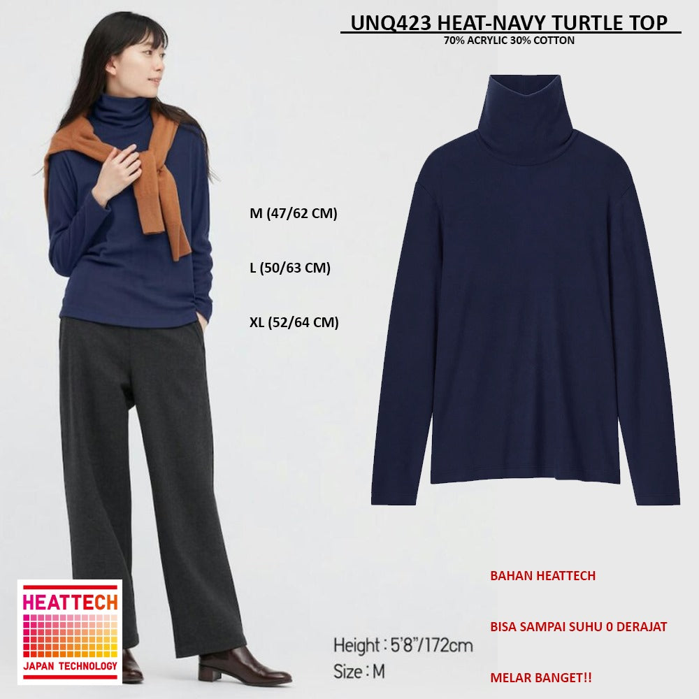 Atasan Kaos Wanita Kerah Tinggi Heattech (UNQ423 HEAT TURTLE TOP)