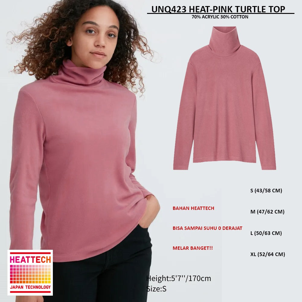Atasan Kaos Wanita Kerah Tinggi Heattech (UNQ423 HEAT TURTLE TOP)