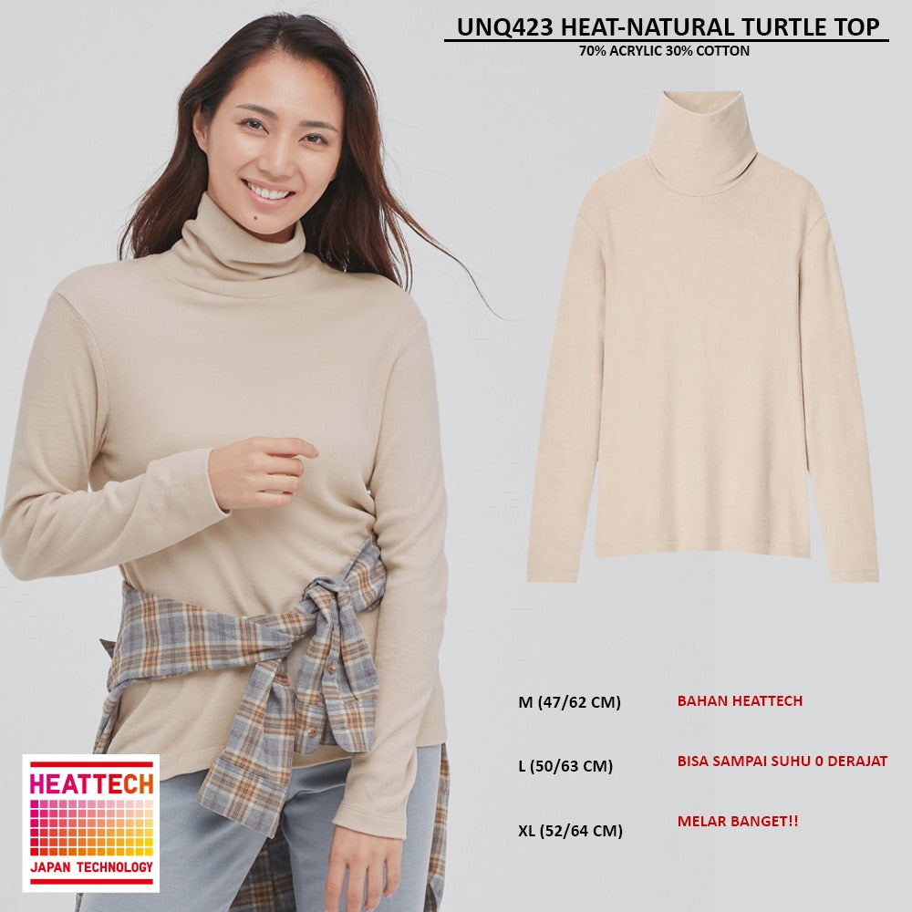 Atasan Kaos Wanita Kerah Tinggi Heattech (UNQ423 HEAT TURTLE TOP)