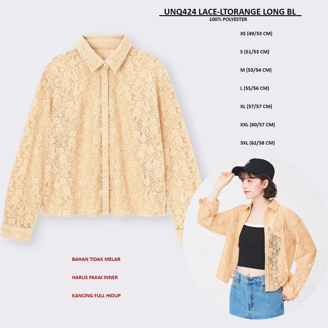 Atasan Blouse Lengan Panjang (UNQ424 LACE-BLUE LONG BL)