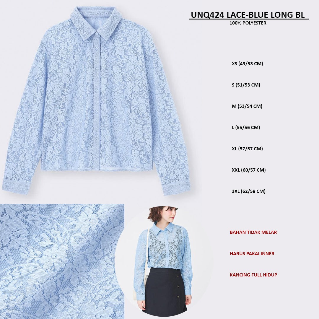 Atasan Blouse Lengan Panjang (UNQ424 LACE-BLUE LONG BL)