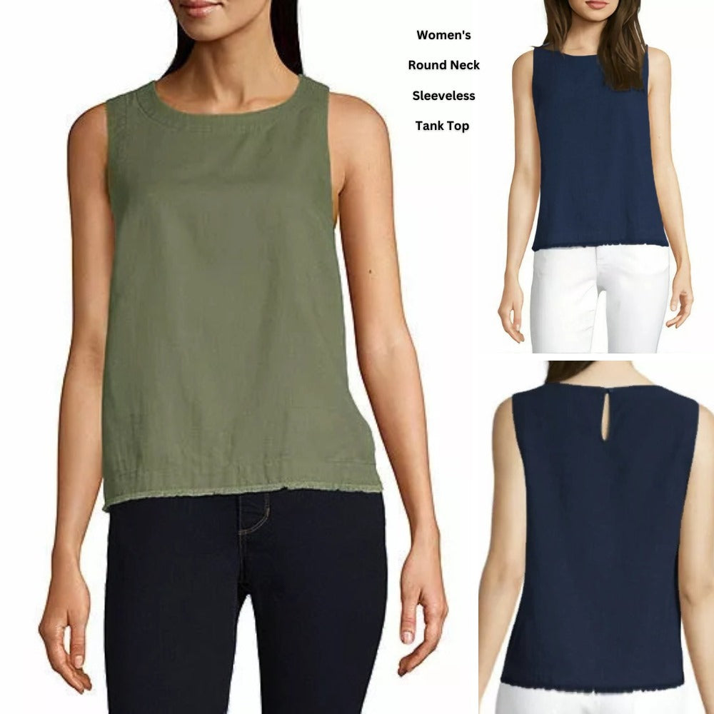 Atasan Tanktop Wanita Soft Linen (LIZ22 ROUND SLEEVELESS TOP)