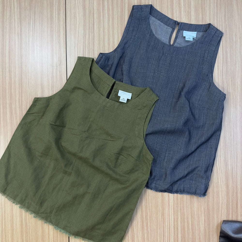 Atasan Tanktop Wanita Soft Linen (LIZ22 ROUND SLEEVELESS TOP)