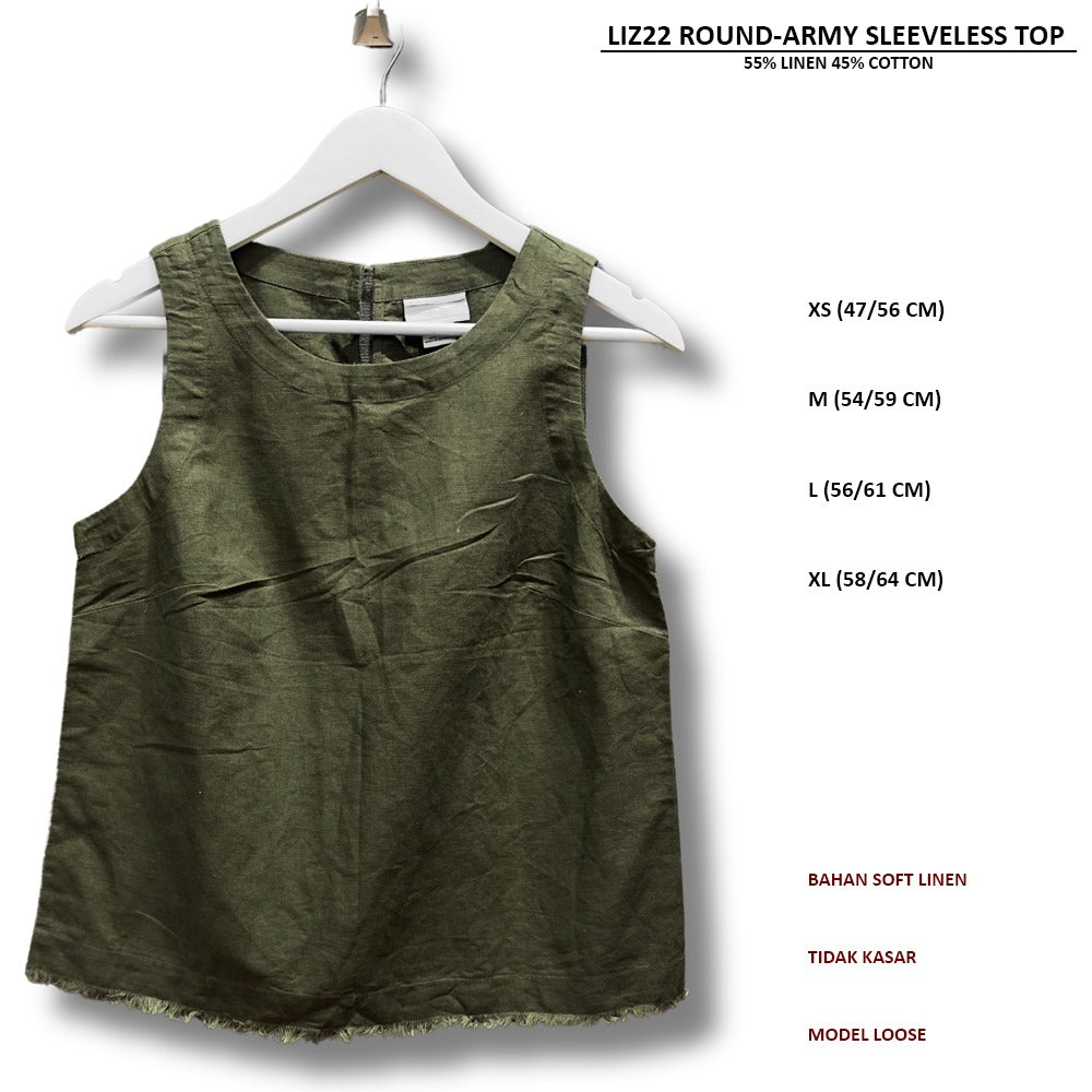 Atasan Tanktop Wanita Soft Linen (LIZ22 ROUND SLEEVELESS TOP)