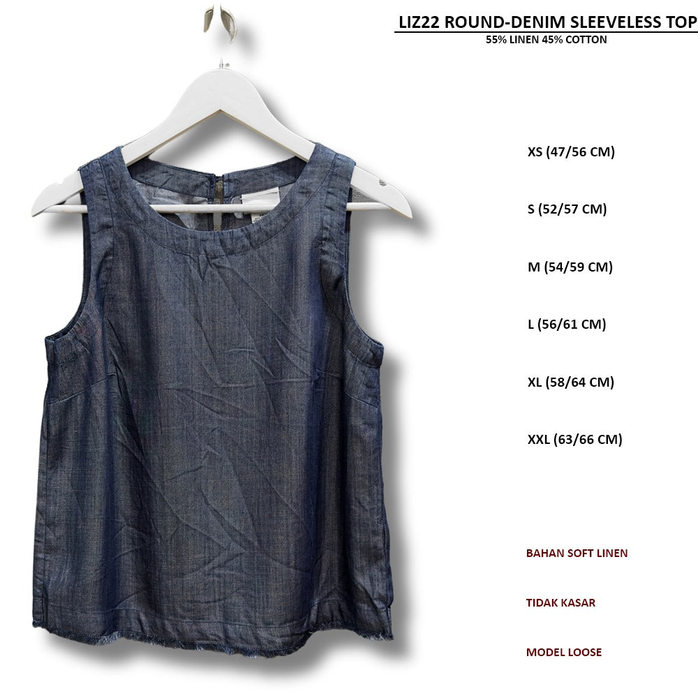 Atasan Tanktop Wanita Soft Linen (LIZ22 ROUND SLEEVELESS TOP)