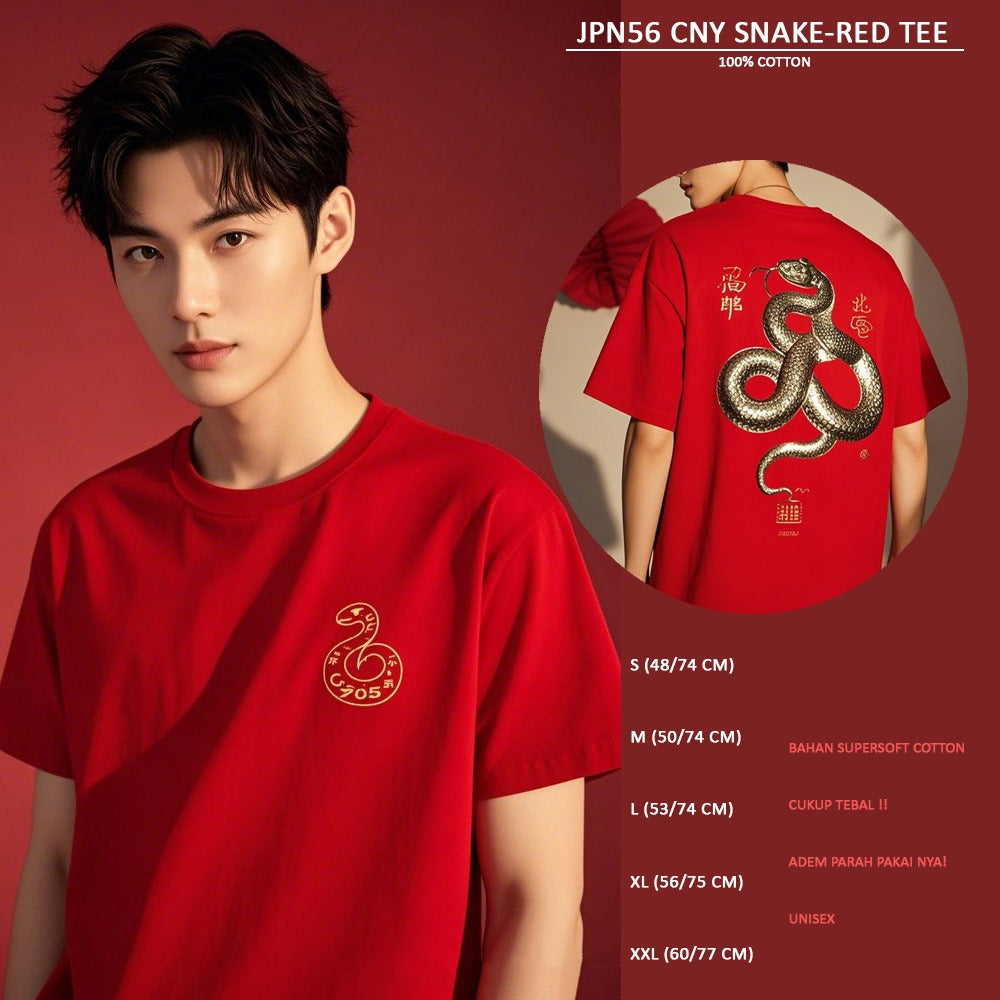 Atasan Kaos Pria Lengan Pendek Soft Cotton (JPN56 CNY SNAKE-RED TEE)
