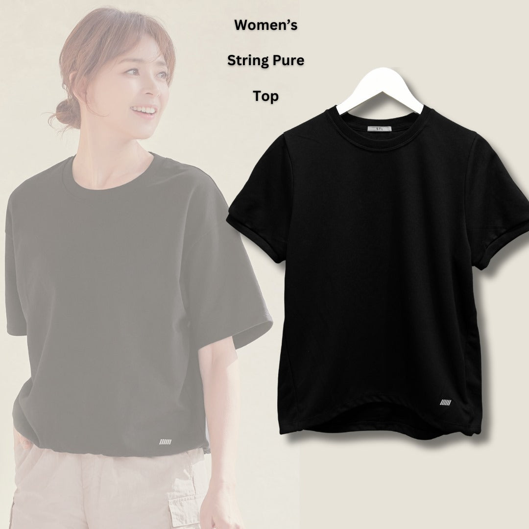 Atasan Kaos Wanita Lengan Pendek (STL78 STRING PUREBLACK TOP)