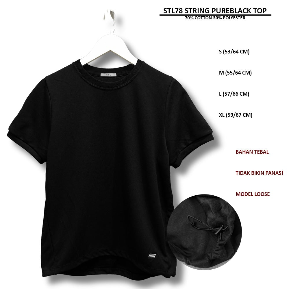 Atasan Kaos Wanita Lengan Pendek (STL78 STRING PUREBLACK TOP)