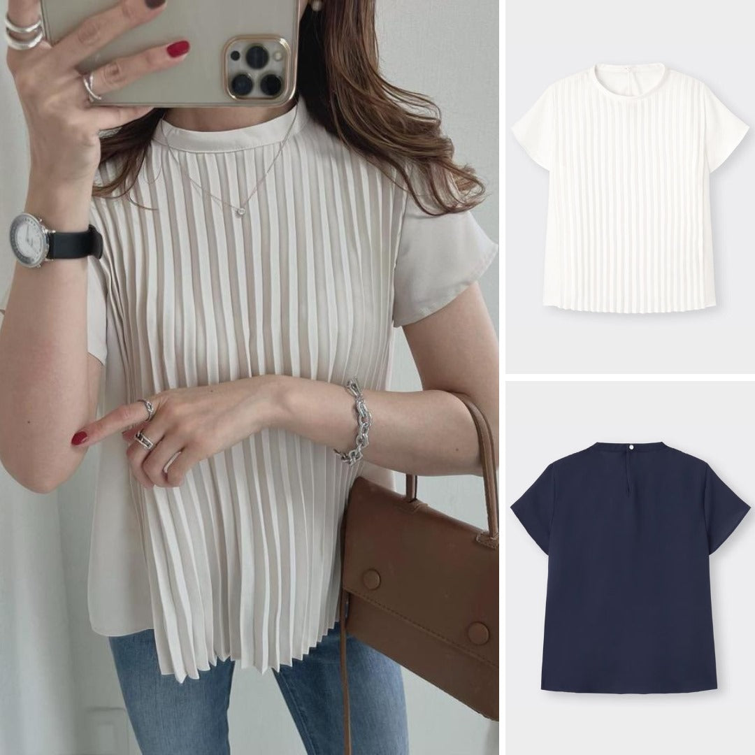 Atasan Blouse Wanita Lengan Pendek (UNQ439 PLEAT CHIFFON BLOUSE)