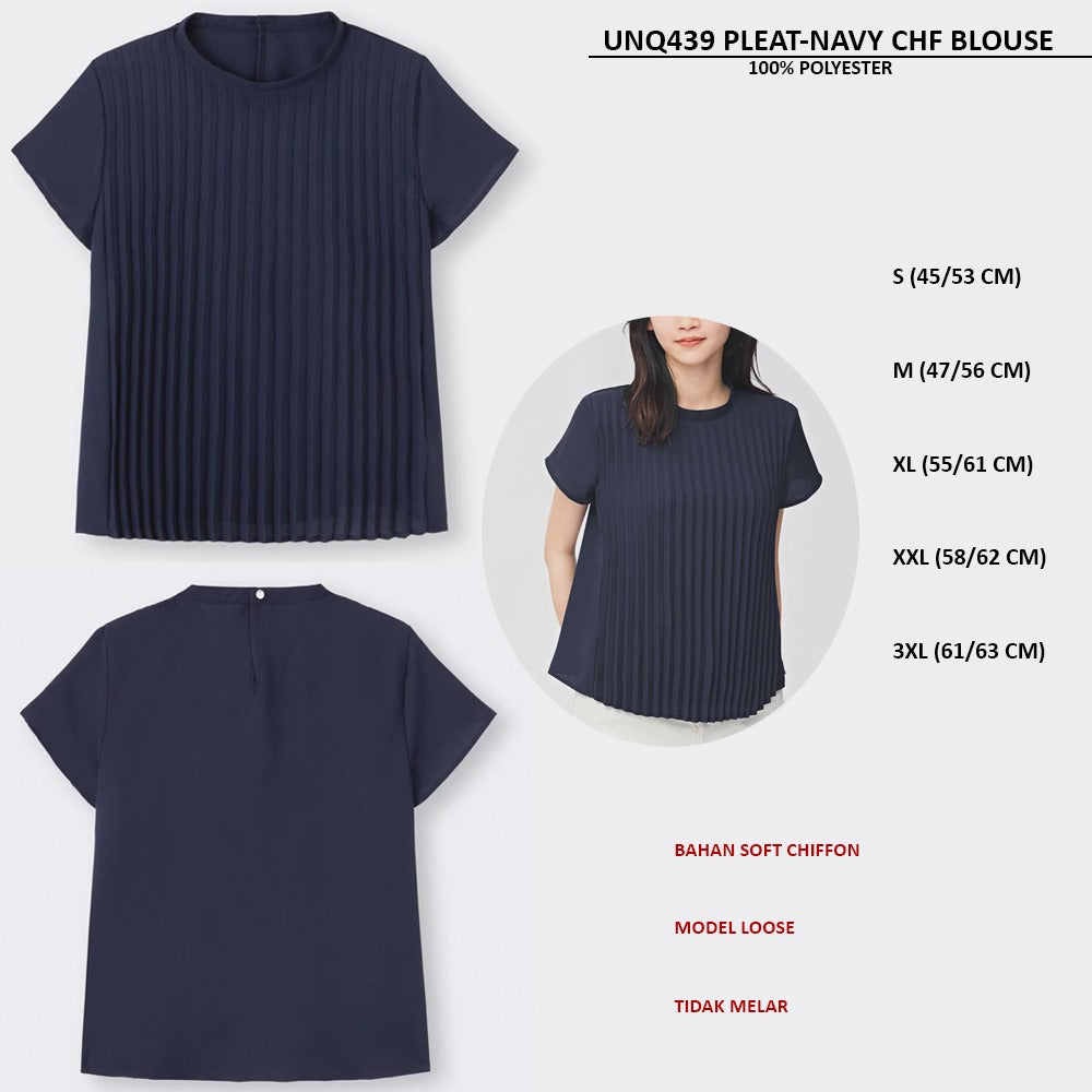 Atasan Blouse Wanita Lengan Pendek (UNQ439 PLEAT CHIFFON BLOUSE)