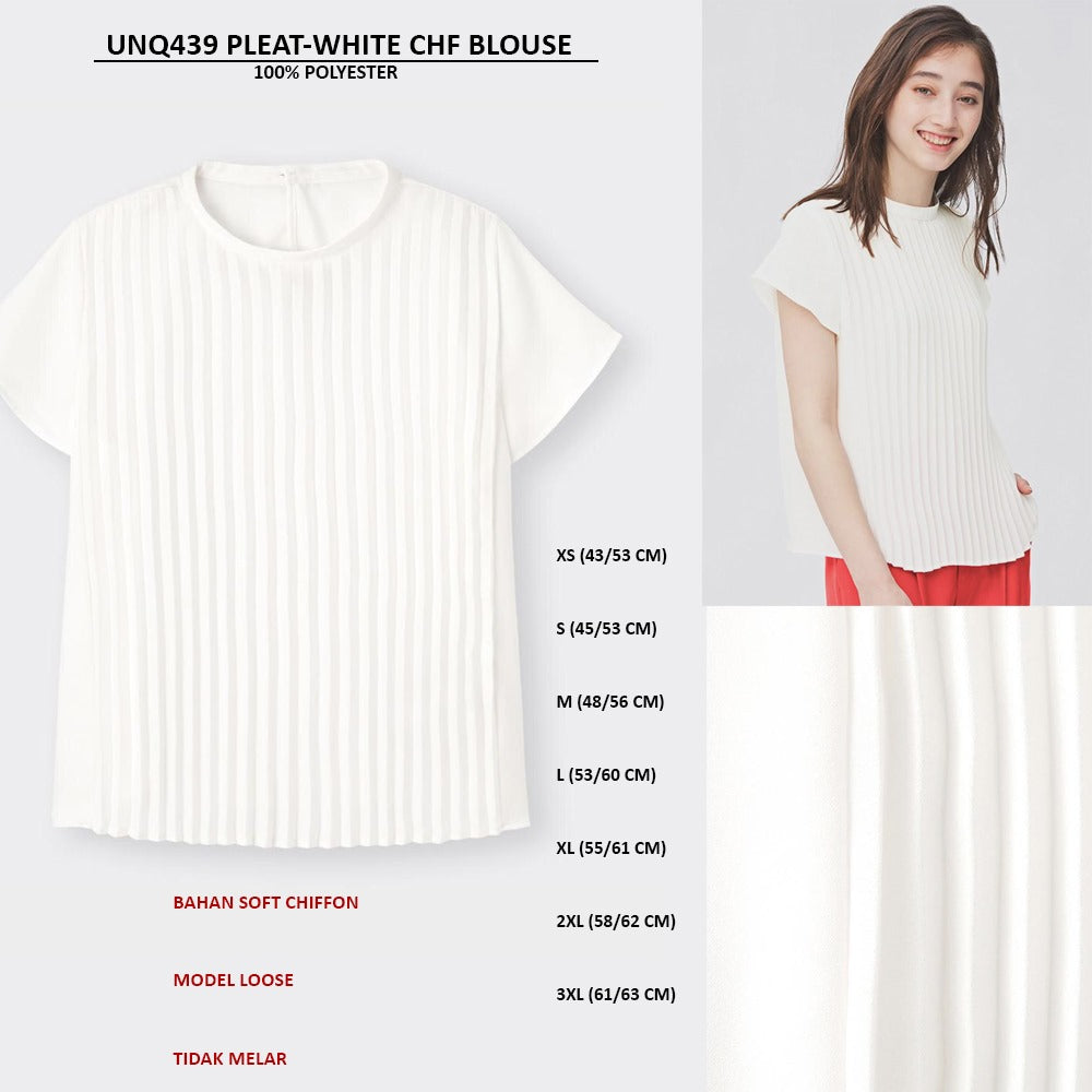 Atasan Blouse Wanita Lengan Pendek (UNQ439 PLEAT CHIFFON BLOUSE)