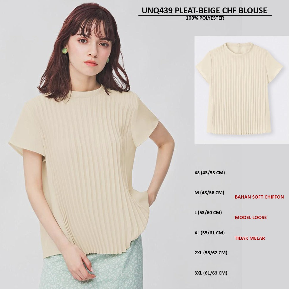 Atasan Blouse Wanita Lengan Pendek (UNQ439 PLEAT CHIFFON BLOUSE)