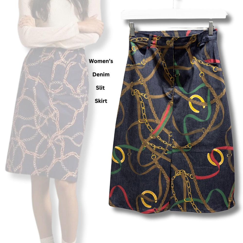 Rok Midi Denim Wanita Stretch Highrise (UNQ440 DENIM CHAIN MIDI)