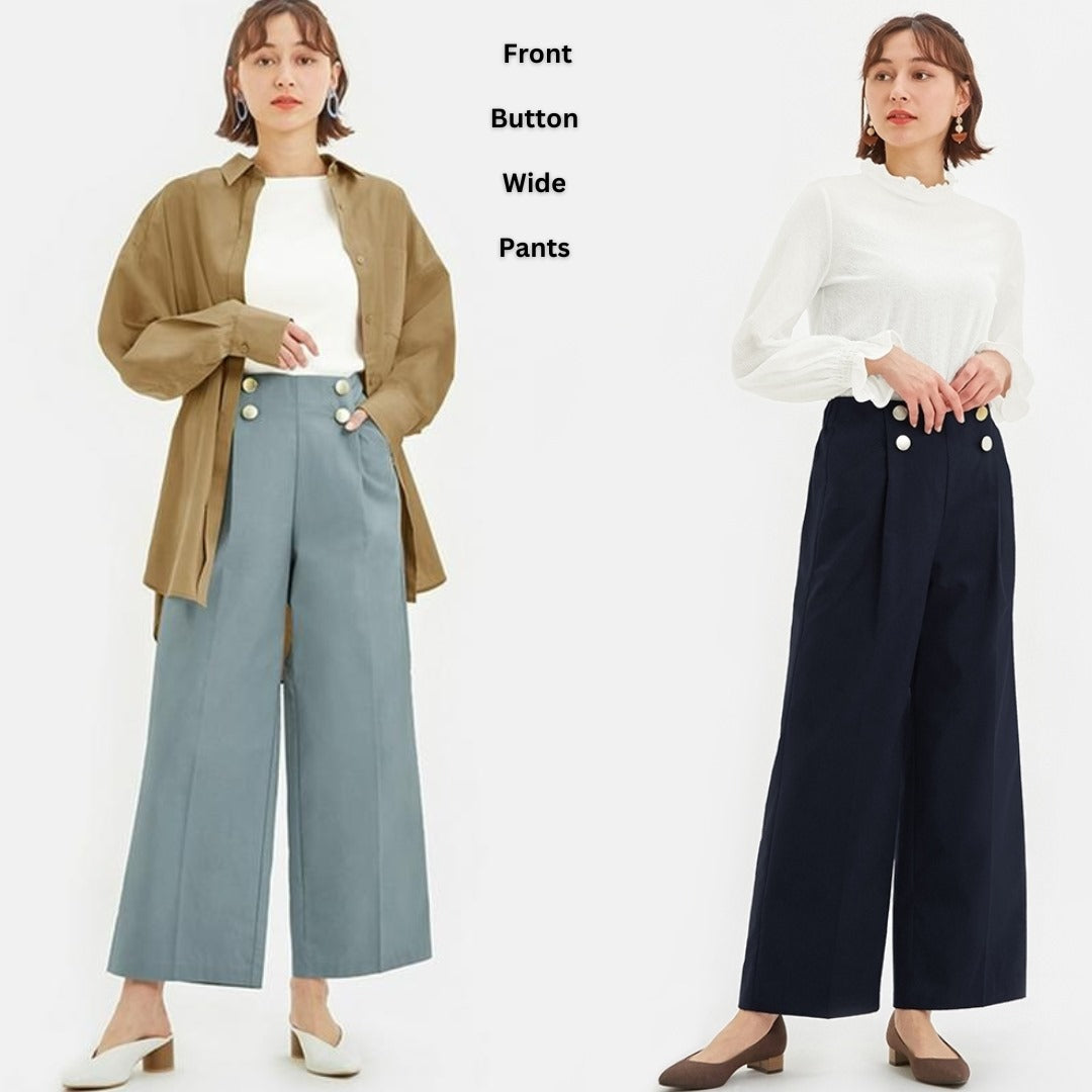 Celana Panjang Wanita Highrise (UNQ441 FRONT BUTTON WIDE)