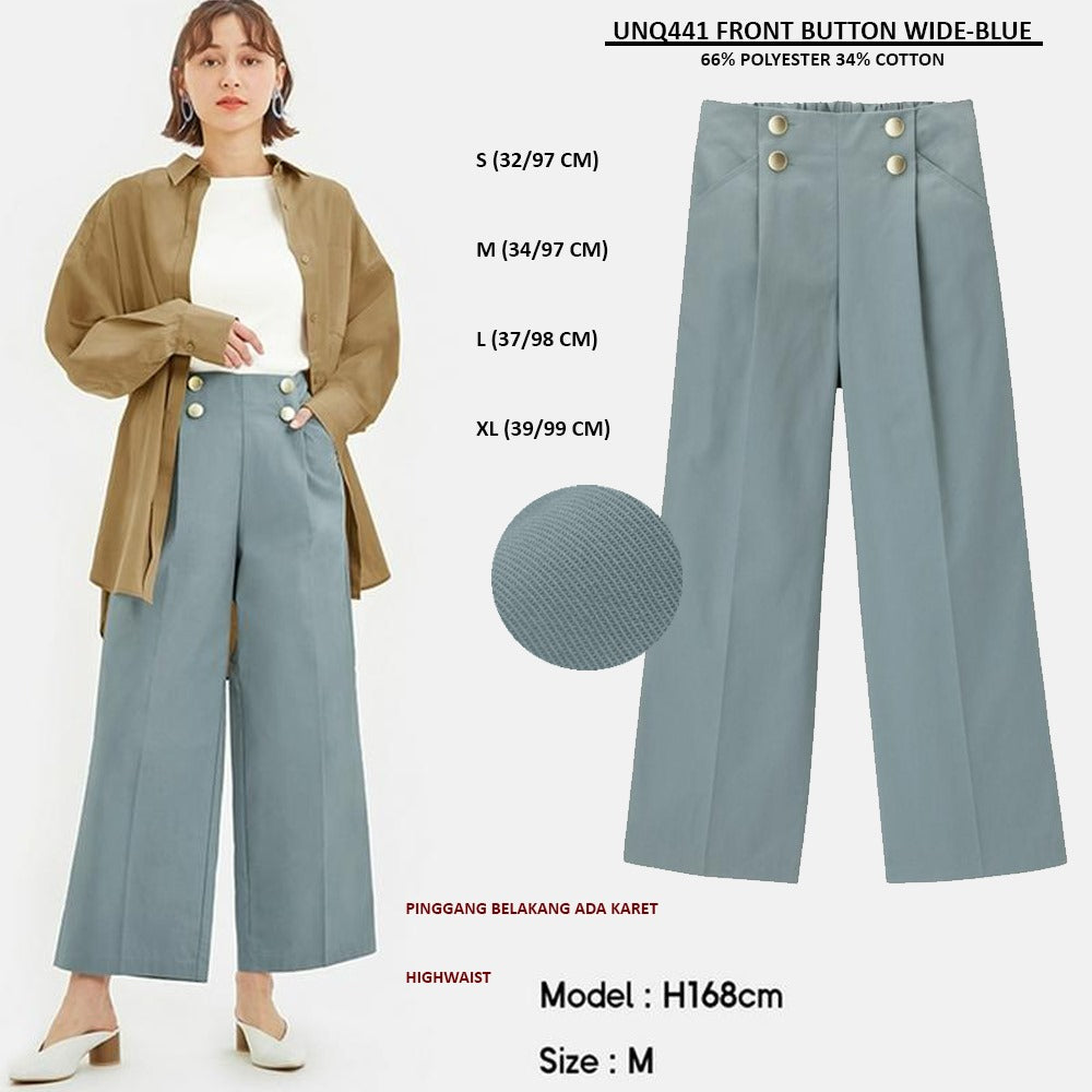 Celana Panjang Wanita Highrise (UNQ441 FRONT BUTTON WIDE)