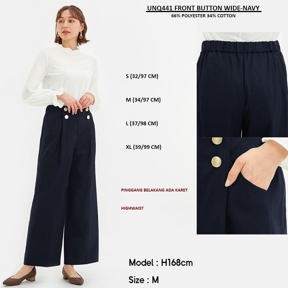 Celana Panjang Wanita Highrise (UNQ441 FRONT BUTTON WIDE)