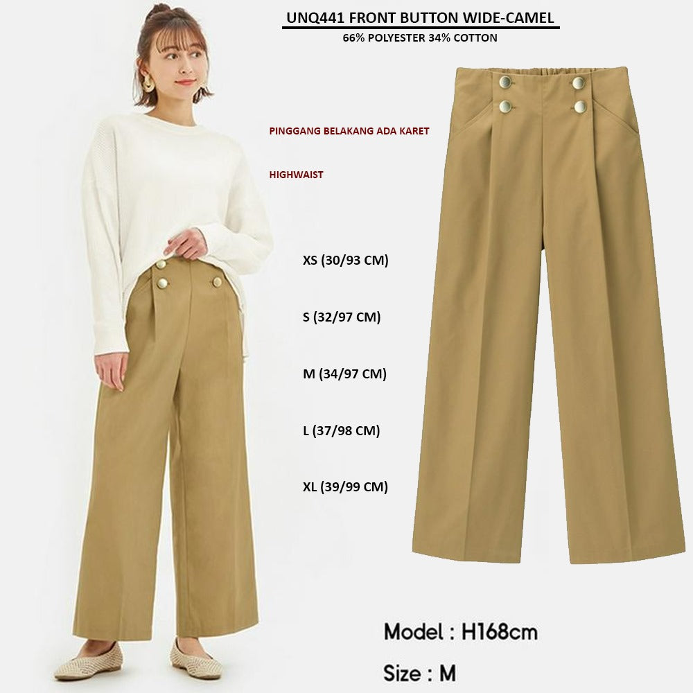 Celana Panjang Wanita Highrise (UNQ441 FRONT BUTTON WIDE)