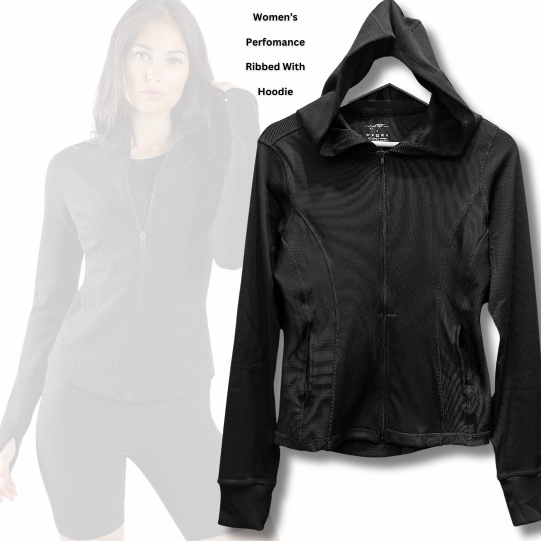 Jacket Olahraga Wanita Lengan Panjang (RBX08 SLIM-RIBBED BLACK JACKET)
