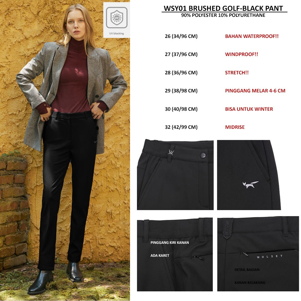 Celana Panjang Wanita Waterproof & Windproof (WSY01 BRUSHED GOLF-BLACK PANT)
