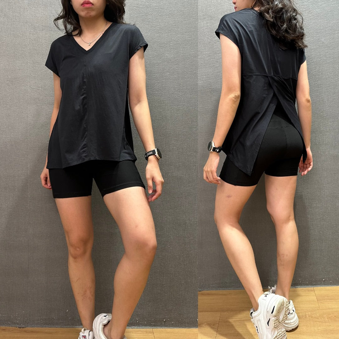 Atasan Kaos Wanita Lengan Pendek (AIM12 ACTIVE SLITBACK BLACK)