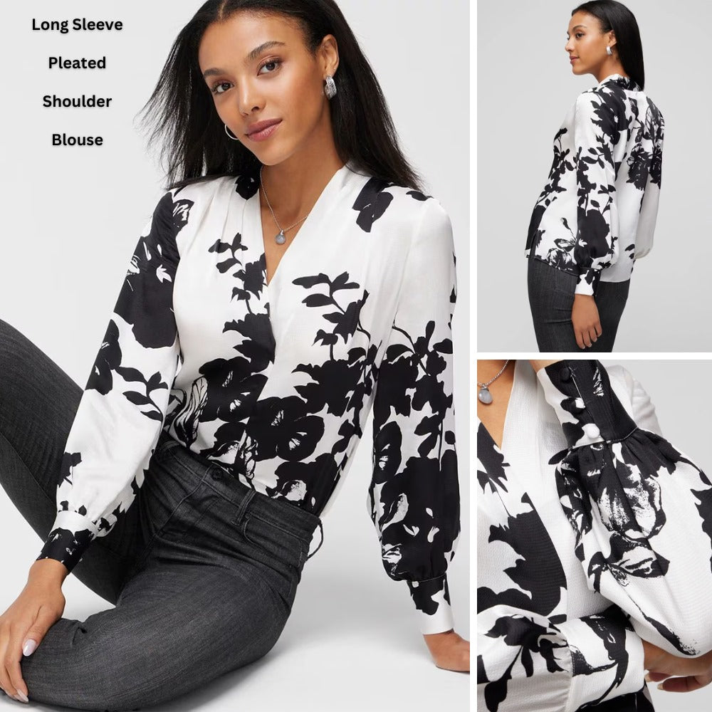 Blouse Wanita Lengan Panjang (WHBM05 FLORAL PLEATSHOULDER BL)