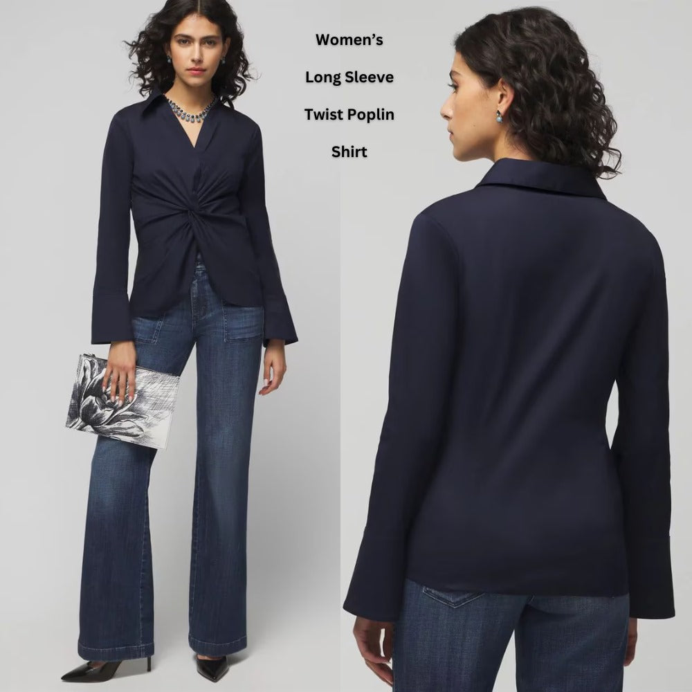 Atasan Blouse Wanita Lengan Panjang (WHBM04 TWIST NAVY POPLIN)