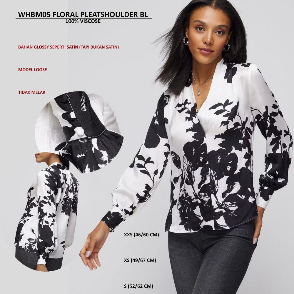 Blouse Wanita Lengan Panjang (WHBM05 FLORAL PLEATSHOULDER BL)