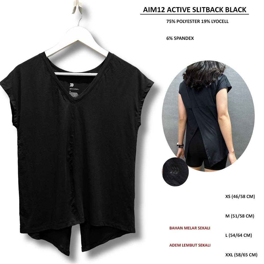 Atasan Kaos Wanita Lengan Pendek (AIM12 ACTIVE SLITBACK BLACK)