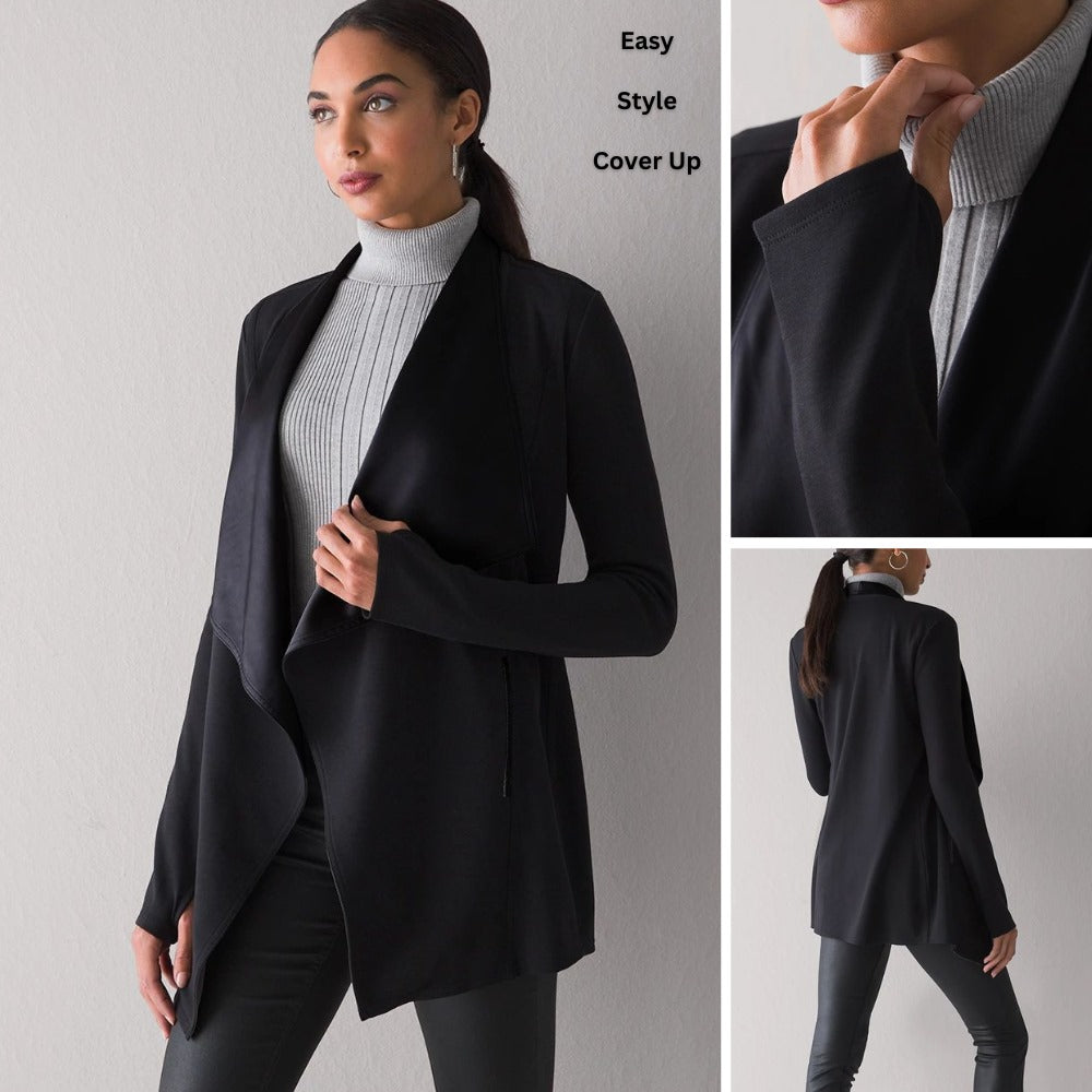 Cardigan Wanita Lengan Panjang Stretch (WHBM07 LUCCA BLACK COVERUP)