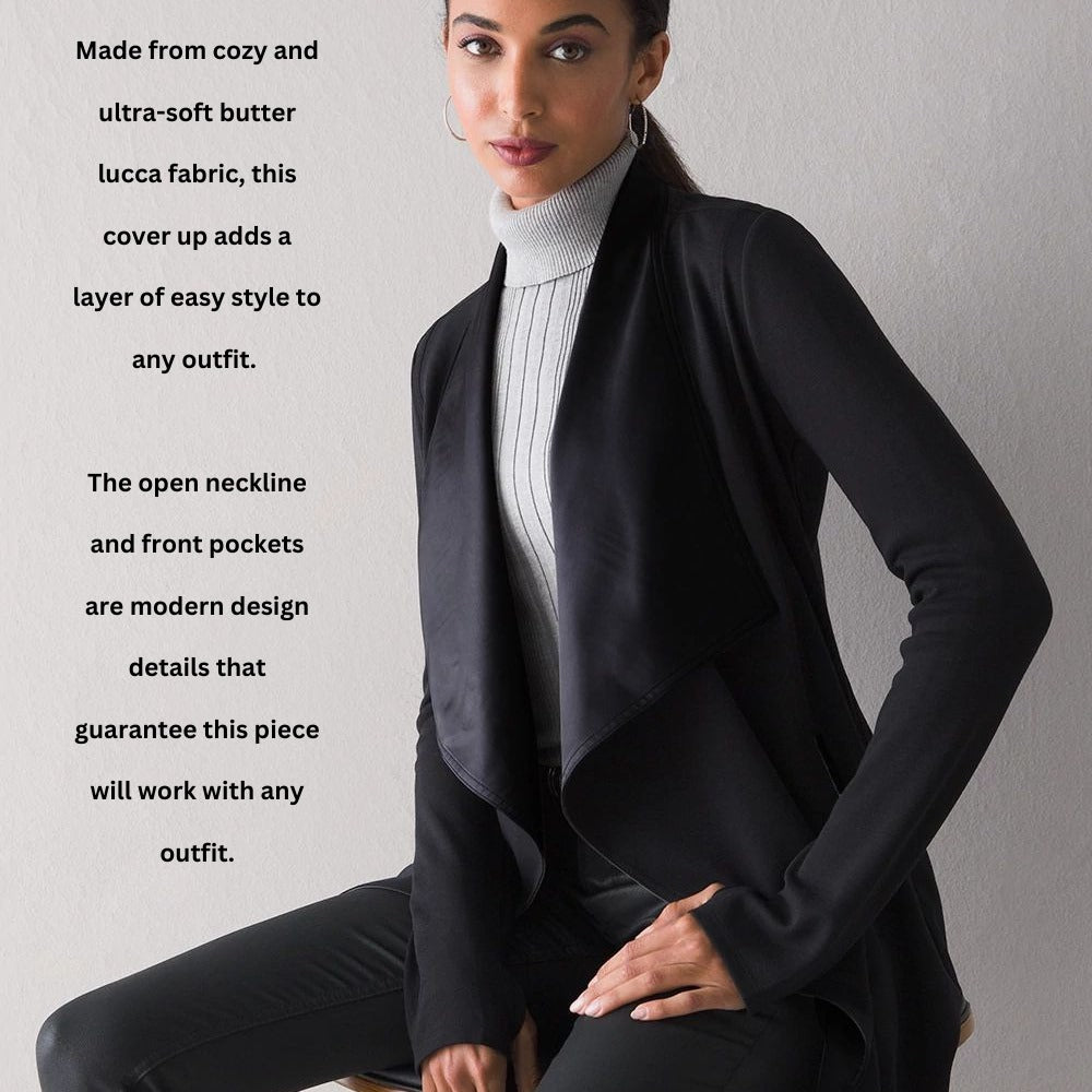 Cardigan Wanita Lengan Panjang Stretch (WHBM07 LUCCA BLACK COVERUP)