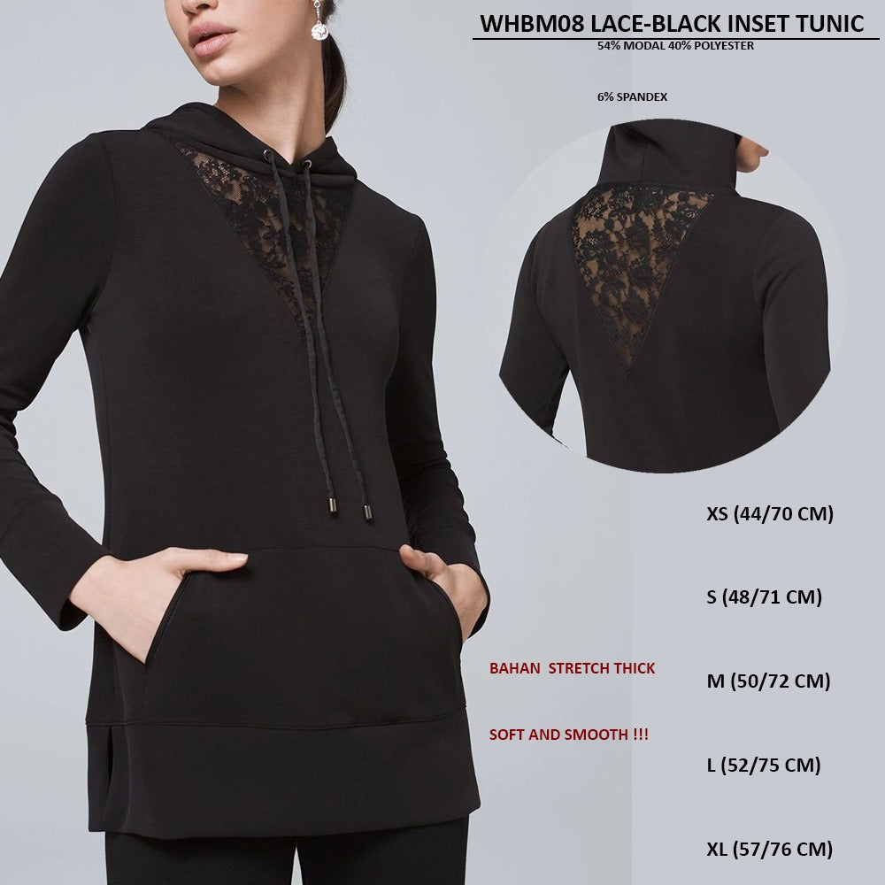 Hoodie Wanita Lengan Panjang (WHBM08 LACE-BLACK INSET TUNIC)