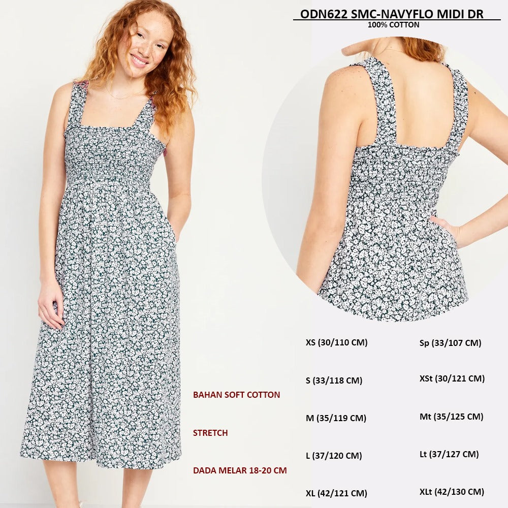 Dress Wanita Tanpa Lengan Soft Cotton (ODN622 SMC MIDI DRESS)
